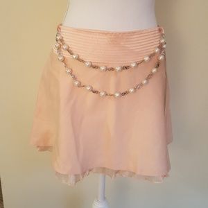 Bebe peach a-line linen mini skirt w/ lining/tulle